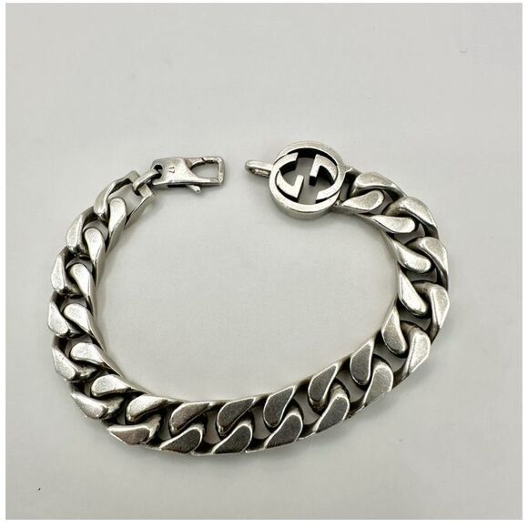 Gucci sterling silver cuban link chain bracelet with interlocking G - Picture 14 of 14